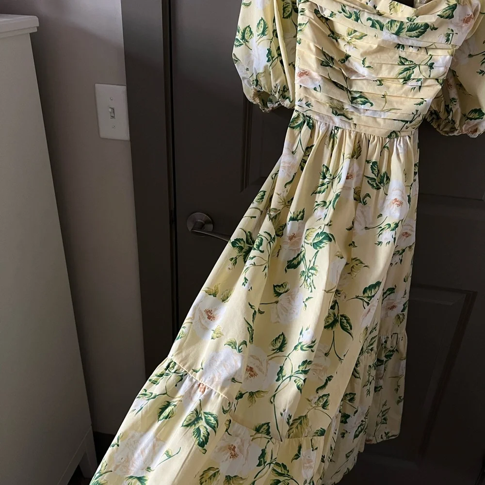 Abercrombie & Fitch | Yellow Floral Emerson Poplin Puff Sleeve Midi Dress - Picture 9 of 14